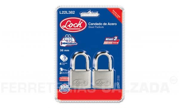 HC74872 - Juego 2 Candado Gancho Largo Estandar 38MM Lock L22L382 - LOCK