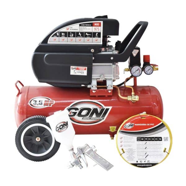 GON975K - Paquete Compresor 3.5HP 28 Litros Con Manguera Y Pistola Goni 975K - GONI